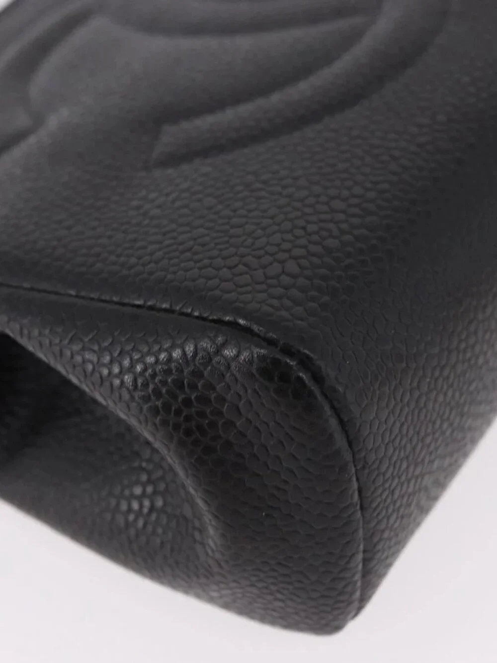 CHANEL Pouch Grained Calf Skin Black Gold CC Auth 183391